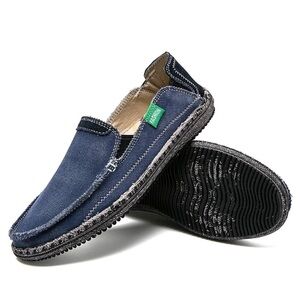 Mens Casual Cloth Shoes Canvas Flat Slip-on Loafers Outdoor Boat Shoes Blue Sz 8